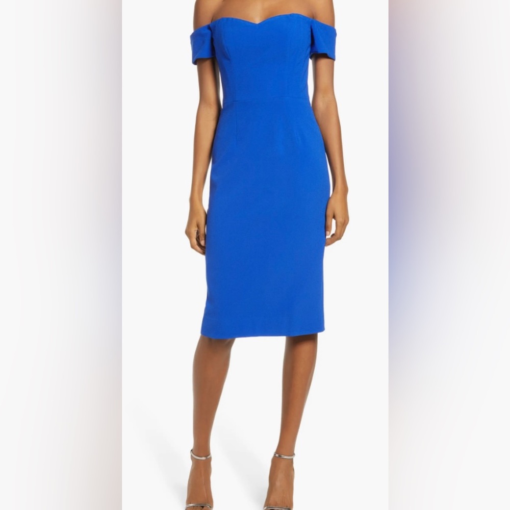 Dress the Population NWOT Cobalt Royal Blue Sheath Off the Shoulder Small